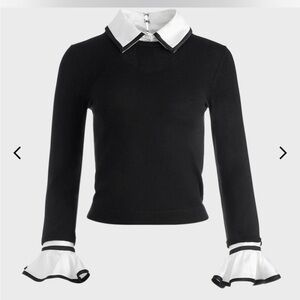 Alice + Olivia Black Sweater with Cream Ruffle